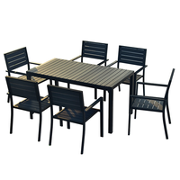 Ensemble de mobilier d'extérieur moderne en plastique et bois 6 places pour hôtels, écoles, parcs et jardins - Tables et chaises