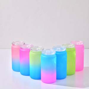 Gobelets en plastique colorés en forme de canette de 16 oz, recyclables, avec couvercle en PP et paille, pour emballage UV DTF, expédiés depuis l'entrepôt américain - Product Image 5