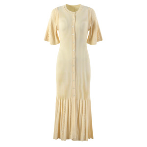 Vestido de Punto Ajustado para Mujer, Vestidos Casuales de Verano, Nuevo Estilo Francés, Elegante, de una Pieza, Natural - Product Image 3