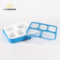 Boîte à lunch scolaire multifonctionnelle à 5 compartiments carrés, sans BPA, étanche, 1240 ml, avec couvercle en plastique