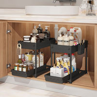 Organisateur de rangement multifonctionnel en plastique PP pour salle de bain, à 2 niveaux, sous l'évier de cuisine, avec tiroir coulissant