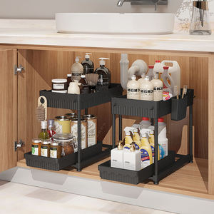 Organisateur de rangement multifonctionnel en plastique PP pour salle de bain, <span class=keywords><strong>à</strong></span> 2 niveaux, sous l'évier de cuisine, avec <span class=keywords><strong>tiroir</strong></span> <span class=keywords><strong>coulissant</strong></span> - Product Image 2