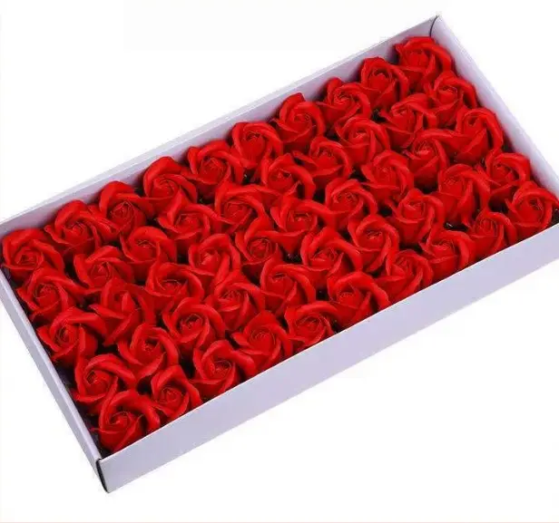 Keanggunan aromatik (50 buah) 3 lapisan Bunga Sabun mawar merah dengan dasar wewangian buket dekorasi rumah buatan Bunga Sabun Wangi