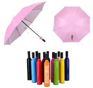 Parapluie pliant en trois sections, personnalisé, multicolore, en forme de bouteille de vin, protection UV50+, design Wabi-Sabi, avec poignée métallique, vente en gros - Product Image 2