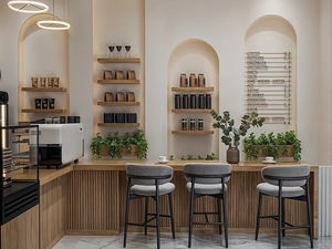 Mostradores de exhibición de café clásicos Mostrador de cafetería moderno Diseño de barra de cafetería Gabinete de tienda de dulces personalizado - Product Image 3