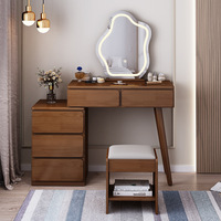 Table de maquillage et coffre de rangement combinés en bois massif de style nordique, table de maquillage compacte et minimaliste pour les petites maisons