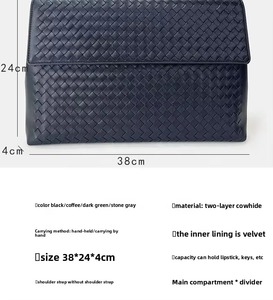 2026 New Genuine Leather Woven Magnetic Closure <b>Square</b> Shape Handbag Large Capacity Flip Envelope Bag Business Casual Clutch - Product Image 5