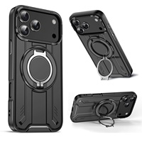Étui de téléphone pour voiture antichoc moulé par injection avec support magnétique rotatif et motif animal pour 17 Pro Max & 16 Pro