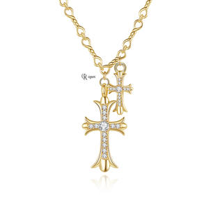 Collier pendentif en cuivre vintage chrétien bon marché inspiré, incrusté de zircon, plaqué or 18 carats, cadeau pendentif croix, vente en gros 2024 - Product Image 1