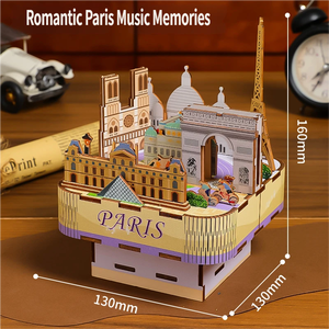 Boîte à musique en bois romantique de Paris avec puzzle 3D DIY à assembler, décor de collection, jouet éducatif, cadeau. - Product Image 3