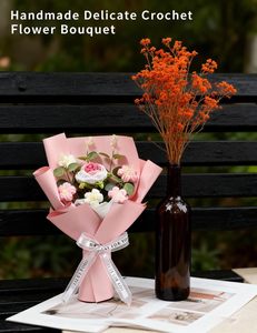 Bouquet de fleurs au crochet délicat fait main, tournesols tricotés, tulipes artificielles, roses, cadeaux d'anniversaire, décoration intérieure, bleu - Product Image 3