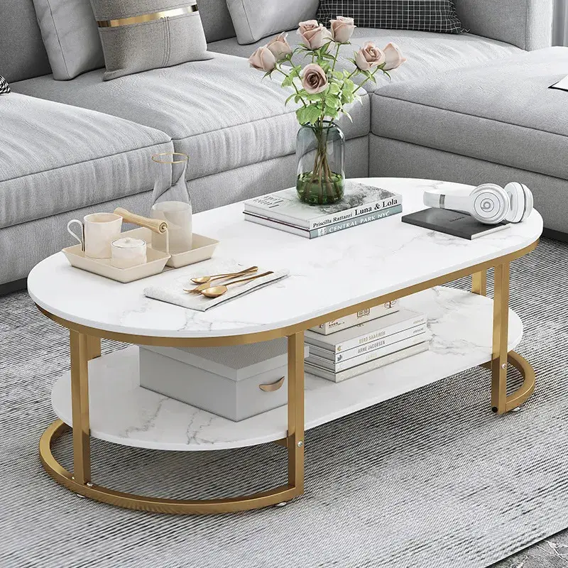 Luxo Modern Living Room Center Tea End Table 2 Tier Nordic Oversized Custom Color Marble Oval Coffee Table