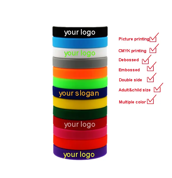 Pulseira de borracha personalizada com mensagem ou logotipo, pulseira de silicone personalizada