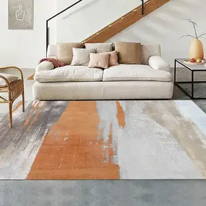 현대 미술 공간 매트 거실 매트 엑스트라 부드럽고 편안한 쉬운 청소 깔개 미끄럼 방지 얇은 깔개 회색과 주황색
