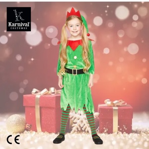 ODM vente entière enfants fête <span class=keywords><strong>de</strong></span> noël Performance Costume elfe tenue pour filles vert velours aide du père noël fille elfe - Product Image 1