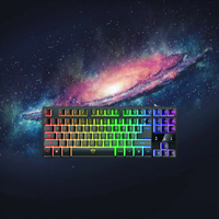Keyboard Gaming Mini 87-Tombol OEM Berkabel dengan Lampu Latar, untuk Rumah/Kantor, Lampu RGB Pelangi Populer, PC Plug&Play