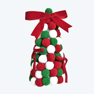 New Mini <b>Christmas</b> Tree Ornament Desktop Decoration with Small Pom-Poms and Bows - Product Image 5