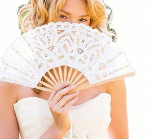 Customized Eco-Friendly Wedding Invitation Folding <b>Bamboo</b> Held Fan With Lace for Weddings Hand Painted Craft - Product Image 1