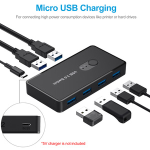 สวิตช์ USB 3.0 4 พอร์ตตัวแยกอินพุตคู่สำหรับคอมพิวเตอร์ 2 เครื่องอุปกรณ์แชร์คีย์บอร์ดเมาส์ - Product Image 3