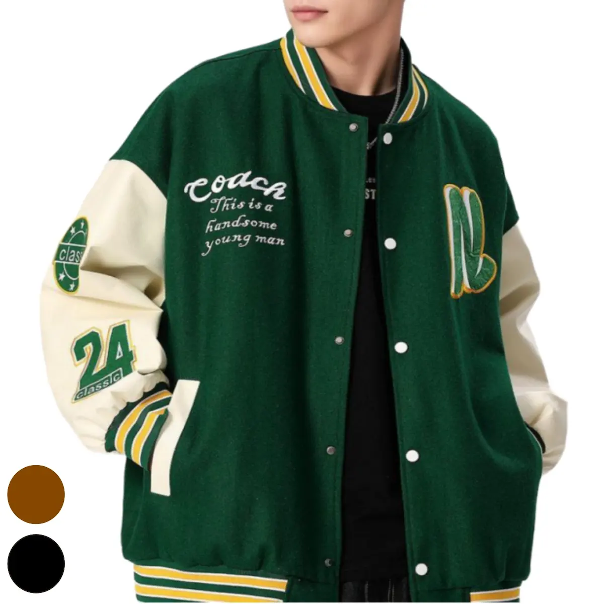 LAYENNE Alta Qualidade Varsity Jaqueta Homens Chenille Bordado Mangas De Couro Personalizado Letterman Varsity Jacket Baseball