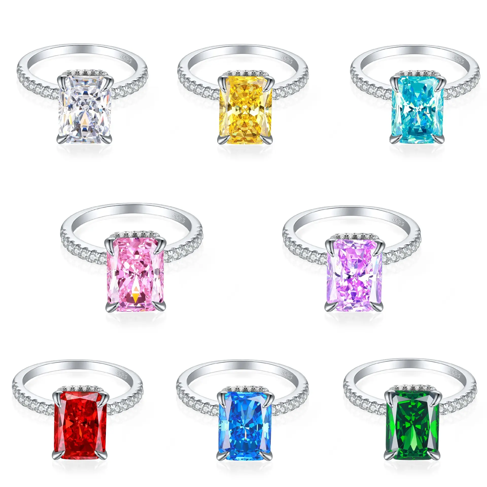 Sterling Silver S925 4ct Colorful Ring Luxury Ladies High Carbon Diamond Jewelry Rings