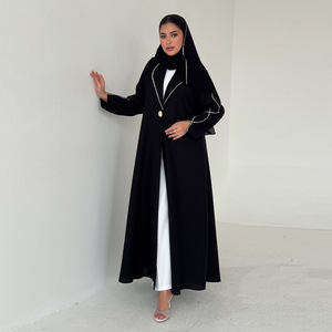 Conjunto de Kaftán Dubai con Bordado Intenso, Bata Premium con Botones, Cuello en Color Contrastante, Cardigan y <span class=keywords><strong>Pañuelo</strong></span> para la <span class=keywords><strong>Cabeza</strong></span>, Vestido Abaya Marroquí para la Noche - Product Image 2