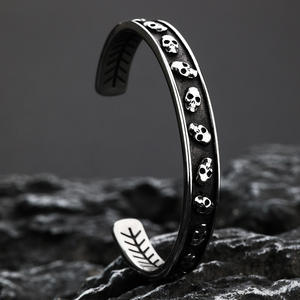 Skull <b>Cuff</b> <b>Bracelet</b> Tibetan <b>Silver</b> Unisex Punk Style Jewelry for Men Women - Product Image 4