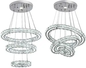 3 טבעת משתנה מנורת תקרת מנורת מתכוונן נירוסטה נברשת LED מנורת תלייה מודרני LED נברשת קריסטל