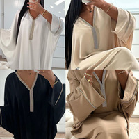 Abaya de Dubaï en Gros, Tenue Islamique Modeste Turque, Robe Abaya Élégnate pour Femmes en Soie Brillante avec Manches Chauve-Souris et Diamants