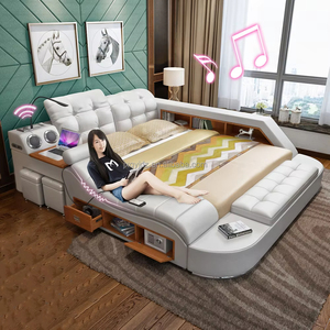 Cama Inteligente Convertible con Diseño Moderno, Proyección Inteligente, Almacenamiento Multifuncional, Estructura de Madera, Tamaño King/Queen, Ideal para Bodas - Product Image 1