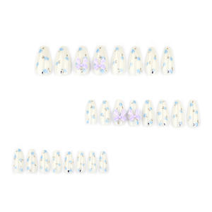 <span class=keywords><strong>Faux</strong></span> ongles à presser en amande moyenne, motif fleurs 3D violettes, haute qualité, avec <span class=keywords><strong>colle</strong></span>, pour doigts, 24 pièces - Vente chaude usine - Product Image 3