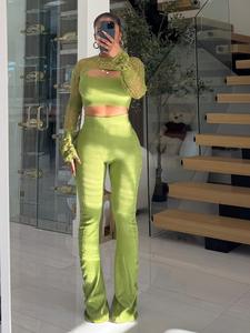 Yeni örgü kadın 3 parça Set kıyafet Hollow-out uzun kollu üst ve pantolon rahat kadın kıyafetler Streetwear - Product Image 4