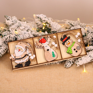 9pcs/box Christmas Decoration Wooden Pendant Santa Claus Snowman Elk Christmas Accessories Composite Wooden Pendant - Product Image 1