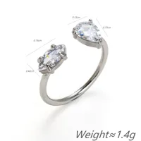 Bague élégante à ouverture ajustable ornée de pierres de zircon clair étincelantes de forme marquise et poire, bijou de mode en acier inoxydable