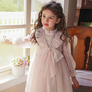 Ropa de Primavera para Niños al por Mayor, Vestidos de Tul para Niñas, Vestido de Fiesta de Princesa con Lazo Rosa y Encaje 0421A22118-1 - Product Image 1