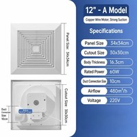 Ventilateur d'extraction silencieux pour salle de bain et cuisine, à montage au plafond, avec panneau carré