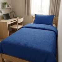Ensemble de draps en tissu mousseline pour lit simple, housse de couette bleu vif, ensemble de couvre-lit en gaze avec taies d'oreiller 40*60 60*60 cm