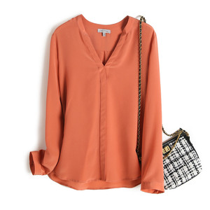 <span class=keywords><strong>Camicetta</strong></span> da donna in vera seta Modulare con scollo a V alla moda in Crepe De Chine - Product Image 1