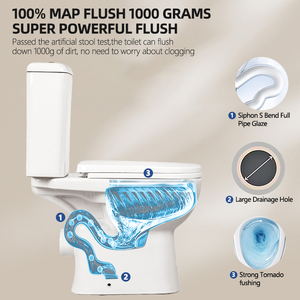 Inodoro de cerámica de dos piezas con sifón en P y descarga por suelo, diseño moderno con faldón para <span class=keywords><strong>baño</strong></span>, venta al por mayor - Product Image 2