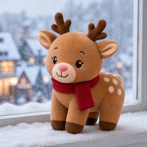 Niedliches Plüsch-Rentier-Spielzeug Weihnachts-Stofftier mit Rotem Schal Weiche Reh-Puppe Feiertagsdekoration Geschenk für Kinder Individuelles Logo - Product Image 1