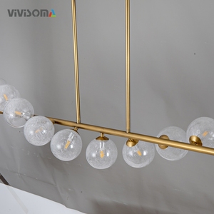 DPL386505 Lampadario Lineare Lungo in Vetro Craquelé Stile Nordico Minimalista, Finitura Ottone/Nero, 9 Lampadine G9, Illuminazione Moderna per Sala da Pranzo - Product Image 5