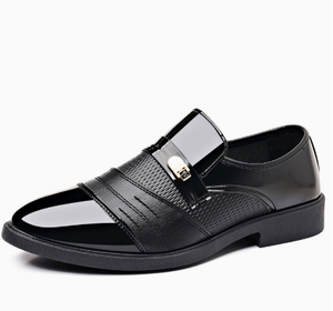Chaussures habillées formelles pour hommes, mocassins en cuir PU brillant, bout rond, chaussures de bureau, de mariage et de cérémonie - Product Image 1
