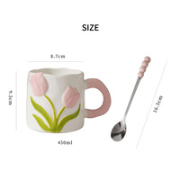 Mug à café en porcelaine moderne 3D avec motifs floraux, impression de fleurs dessinées à la main, 15 oz, couleur personnalisée, logo, compatible lave-vaisselle et micro-ondes