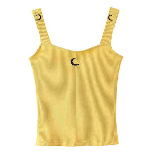 Camiseta sin mangas Runqi para mujer, talla grande, bordada con luna, tejido acanalado, algodón transpirable, multicolor N7988 - Product Image 4