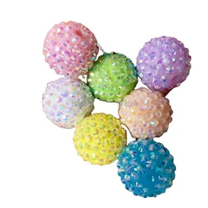 DIY spring color 20mm mix Rhinestone beads Disco resin ball Shiny bubblegum beads for jewelry making Acrylic beads Supplier