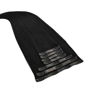 High Quality Seamless PU Skin Brazilian Remy Hair Extension Jet Black #1 Dyed Clip-In Weft Silky Straight Wave Style"