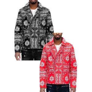 Latest Streetwear Fashion <b>Bandana</b> Print Leather Jackets <b>for</b> <b>Men</b> High Quallity Slim Fit Classic Studded Motorbike Leather Jacket - Product Image 4