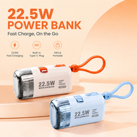 Mini Power Bank 5000mAh 22.5W Charge rapide Prise Type-C intégrée Chargeur d'urgence portable avec support de téléphone intégré OEM/ODM