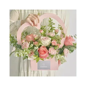Коробка для цветов в форме букета розы, подарочная корзина для цветов на День святого Валентина с ручкой в форме сердца