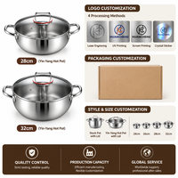 Marmite à fondue Yin Yang divisée 24-32cm en acier inoxydable grande capacité compatible gaz et induction lavable au lave-vaisselle logo personnalisé vente en gros